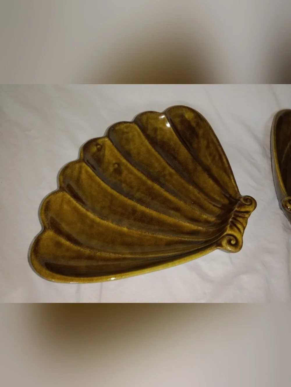 Vintage Ceramic California Pottery USA Fan Snack Dish Set of 2 MCM Mid Century